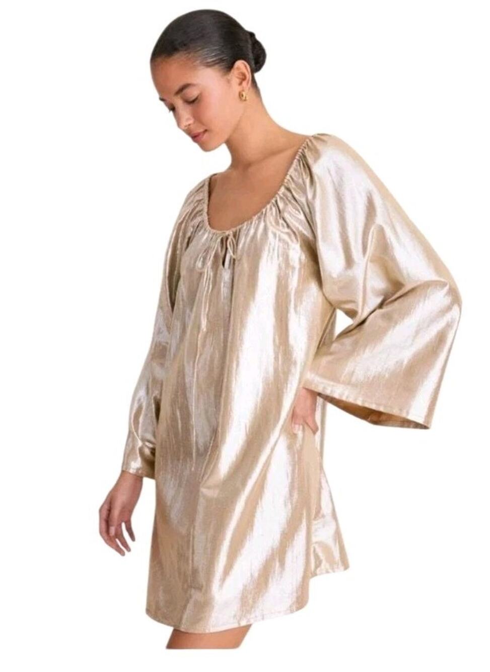 Tuckernuck Claudine Gold Bell Sleeve Mini Dress XXL NWT
